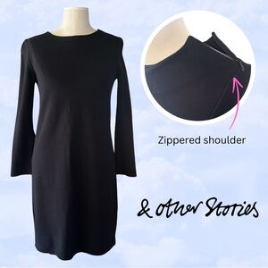 & OTHER STORIES Sale! Knit Dress Boatneck 3/4 Sleeve Knee Length Black Fall 8